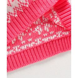 Babyhug 100% Organic Cotton Knit Full Sleeves Sweater Intarsia Design- Pink White