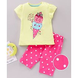 Babyhug Short Sleeves Nightwear Pajama Set Ice-Cream Print - Yellow Pink