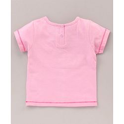 Babyhug Puffed Sleeves 100% Cotton Single Jersey Night Suit Bow Applique Kitty Print - Pink