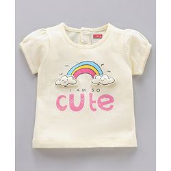 Babyhug 100% Cotton Single Jersey Puffed Sleeves Night Suit Cloud Badge - Yellow