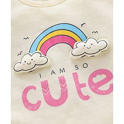 Babyhug 100% Cotton Single Jersey Puffed Sleeves Night Suit Cloud Badge - Yellow
