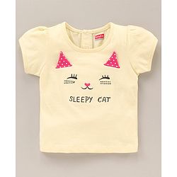 Babyhug Cotton Half Sleeves Tee & Shorts Set Dot Print & Kitty Embroidery- Pink