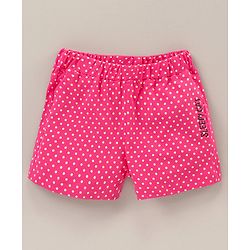 Babyhug Cotton Half Sleeves Tee & Shorts Set Dot Print & Kitty Embroidery- Pink