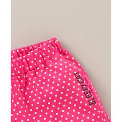 Babyhug Cotton Half Sleeves Tee & Shorts Set Dot Print & Kitty Embroidery- Pink