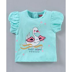 Babyoye Cotton Knit Puffed Half Sleeves Night Suit Multiprint - Blue
