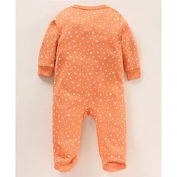 Babyhug Full Sleeves Footed Sleep Suit Stars Print & Bunny Patch - Orange