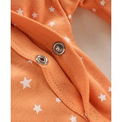 Babyhug Full Sleeves Footed Sleep Suit Stars Print & Bunny Patch - Orange