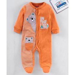 Babyhug Full Sleeves Footed Sleep Suit Bear Print - Yellow