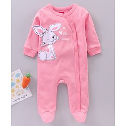 Babyhug Full Sleeves Sleep Suit Bunny Patch - Pink