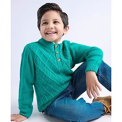 Babyhug Full Sleeves Cable Knit Pullover - Green