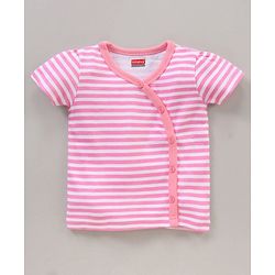 Babyhug 100% Cotton Half Sleeves Floral Print & Striped Vest Pack Of 3 - Yellow & Pink