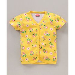 Babyhug 100% Cotton Half Sleeves Floral Print & Striped Vest Pack Of 3 - Yellow & Pink