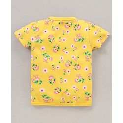 Babyhug 100% Cotton Half Sleeves Floral Print & Striped Vest Pack Of 3 - Yellow & Pink