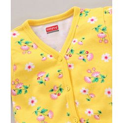 Babyhug 100% Cotton Half Sleeves Floral Print & Striped Vest Pack Of 3 - Yellow & Pink