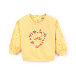 Babyhug Full Sleeves Knit Sweatshirt With Graphics & Schiffli Detailing- Yellow