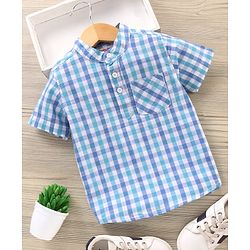 Babyhug Half Sleeves Shirt Checks Print- Blue