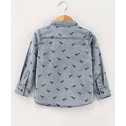 Babyhug Full Sleeves Washed Denim Shirt Dino Print - Blue