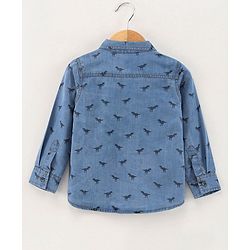 Babyhug Full Sleeves Washed Denim Shirt Dino Print - Blue