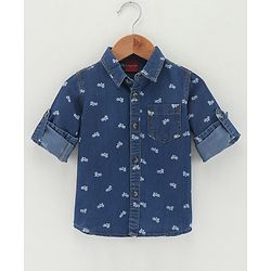 Babyhug Full Sleeves Washed Denim Shirt Cycle Print - Blue