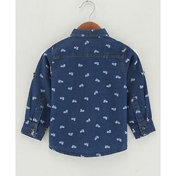 Babyhug Full Sleeves Washed Denim Shirt Cycle Print - Blue