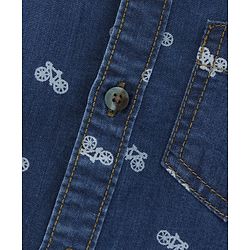 Babyhug Full Sleeves Washed Denim Shirt Cycle Print - Blue