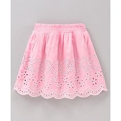 Babyhug Cotton Skirt With Lining & Schiffli Design Solid - Pink