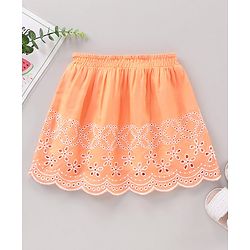 Babyhug Cotton Skirt With Lining & Schiffli Design Solid- Orange