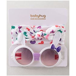 Babyhug Headband With Sunglasses Heart Print - White
