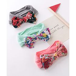 Babyhug Headbands With Bow Applique Floral Print Free Size Pack of 3 - Multicolor