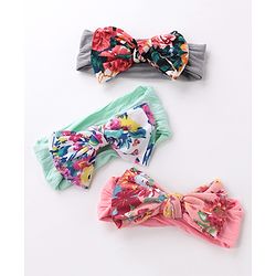 Babyhug Headbands With Bow Applique Floral Print Free Size Pack of 3 - Multicolor
