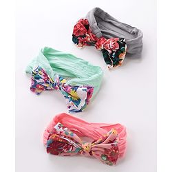 Babyhug Headbands With Bow Applique Floral Print Free Size Pack of 3 - Multicolor
