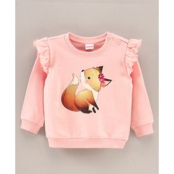 Babyhug Full Sleeves Sweatshirt With Fox Print And Sleeves Frill- Pink