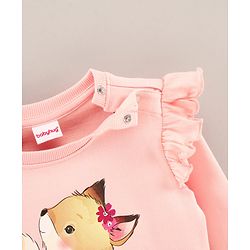 Babyhug Full Sleeves Sweatshirt With Fox Print And Sleeves Frill- Pink