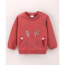 Babyhug Full Sleeves Knit Sweatshirt Deer & Sequin Applique - Brown