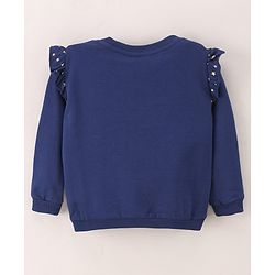 Babyhug Full Sleeves Sweatshirt With frill and Deer Print Along With Sequence - Blue