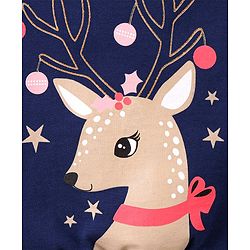 Babyhug Full Sleeves Sweatshirt With frill and Deer Print Along With Sequence - Blue