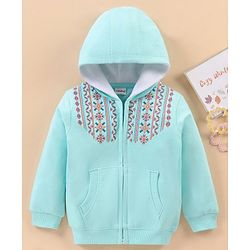 Babyhug Full Sleeves Embroidered Sweat Jacket - Sky Blue