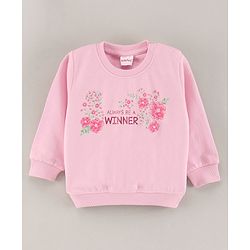 Babyhug Full Sleeves Knit Sweatshirt Text & Floral Print - Pink