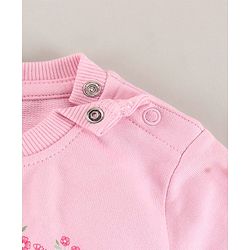 Babyhug Full Sleeves Knit Sweatshirt Text & Floral Print - Pink