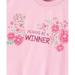 Babyhug Full Sleeves Knit Sweatshirt Text & Floral Print - Pink