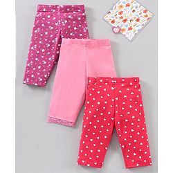 Babyhug Three Fourth Length Leggings Printed Pack of 3 - Multicolour