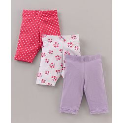 Babyhug Three Fourth Length Lycra Leggings Pack of 3 - Multicolor