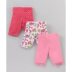 Babyhug Ankle Length Three Fourth Leggings Butterfly Print Pack Of 3 - Multicolor