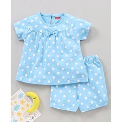 Babyhug Cotton Half Sleeves Night Suit Polka Dots Print - Blue