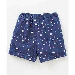 Babyhug Cap Sleeves Tee With Shorts Star Print & Bow Applique- Blue