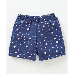 Babyhug Cap Sleeves Tee With Shorts Star Print & Bow Applique- Blue