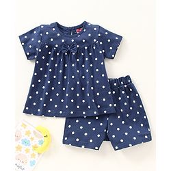 Babyhug Half Sleeves Top & Shorts Set Polka Print - Navy Blue