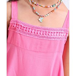 Babyhug Rayon Sleeveless Solid Top With Lace Detailing- Neon Pink