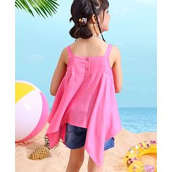 Babyhug Rayon Sleeveless Solid Top With Lace Detailing- Neon Pink
