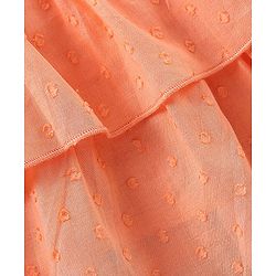 Babyhug Sleeveless Swiss Dot Woven Top With Bow & Frill Detailing - Peach